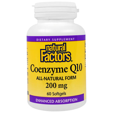Naturlige faktorer, koenzym Q10, 200 mg, 60 softgels