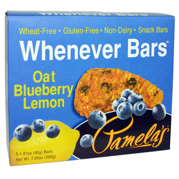 Pamela's Products, Whenever Bars, Gluten-Free, Oat Blueberry Lemon, 5 Bars, 1.41 oz (40 g) Each