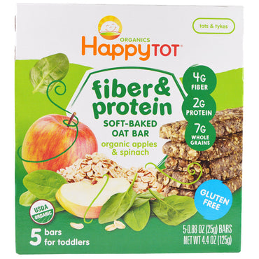 Nurture Inc. (Happy Baby) Happytot Fiber & Protein Blødbagt Havrebar Æbler & Spinat 5 barer 0,88 oz (25 g) hver
