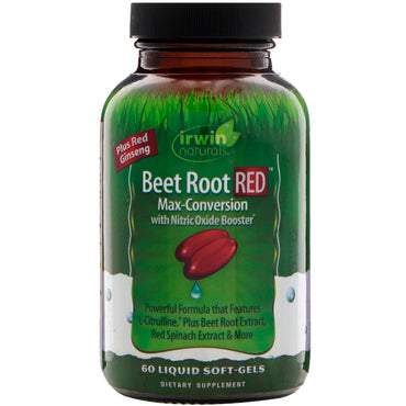 Irwin Naturals, Beet Root RED, Max-Conversion with Nitric Oxide Booster, 60 Liquid Soft-Gels