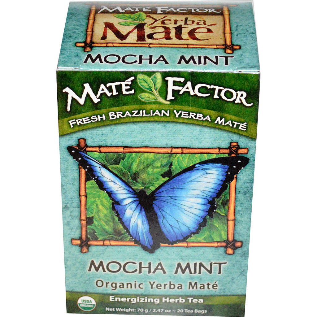 Mate Factor, Yerba MatÃ©, Mocha Menta, 20 pliculete de ceai, 2,47 oz (70 g)