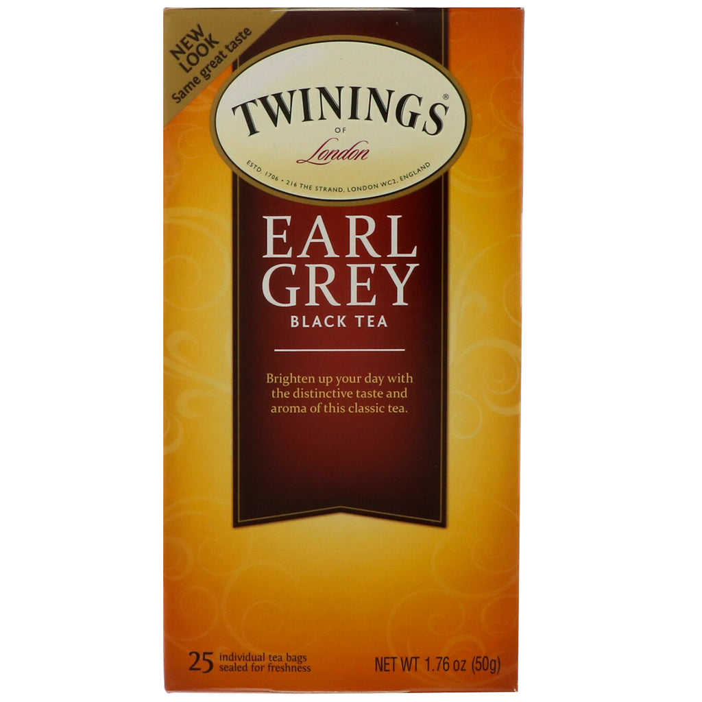 Twinings, Earl Grey zwarte thee, 25 theezakjes, 1,76 oz (50 g)