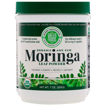Green Foods Corporation, og rå, Moringa Leaf Powder, 7 oz (200 g)