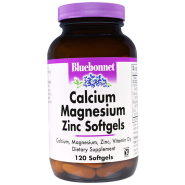 Bluebonnet ernæring, calcium magnesium zink, 120 softgels