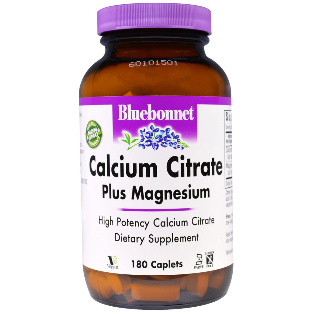 Bluebonnet-voeding, calciumcitraat, plus magnesium, 180 caplets