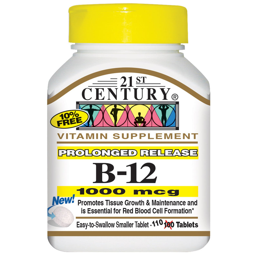 21st Century, B-12, forlænget udgivelse, 1000 mcg, 110 tabletter