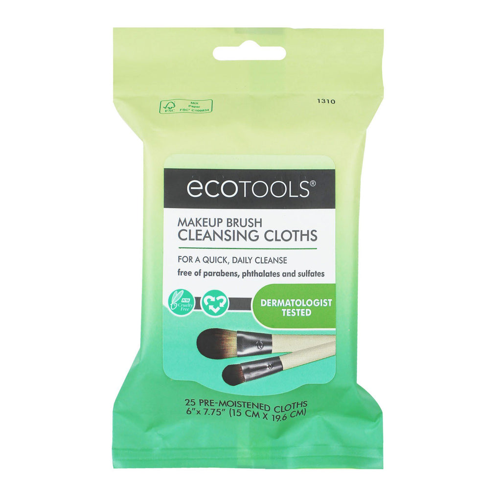 Ecotools, paños limpiadores para brochas de maquillaje, 25 paños prehumedecidos