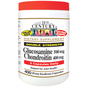 21e siècle, Glucosamine 500 mg, Chondroïtine 400 mg, Double concentration, 400 gélules (à avaler facilement)