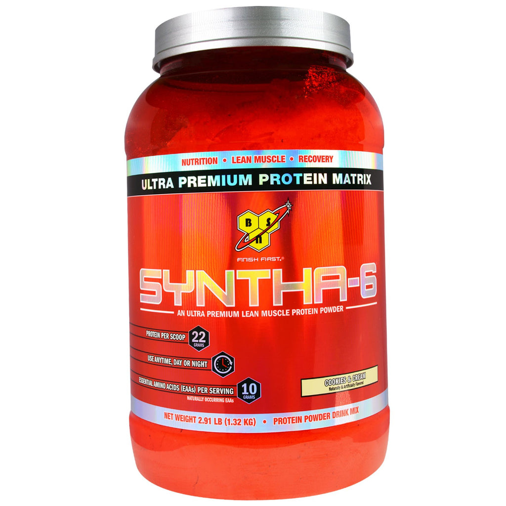 BSN, Syntha-6, mezcla para bebida de proteína en polvo, galletas y crema, 2,91 lbs (1,32 kg)