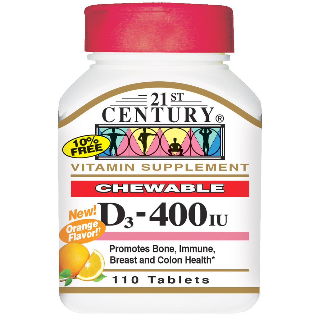 secolul 21, vitamina d3, masticabil, aromă de portocale, 400 iu, 110 tablete