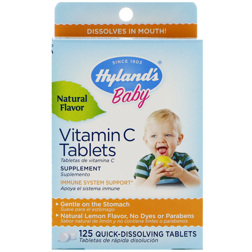 Hyland's, Baby, Witamina C w tabletkach, Naturalny aromat cytrynowy, 125 Tabletek szybkorozpuszczalnych