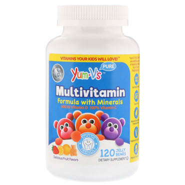 Yum-V's, פורמולת מולטי ויטמין עם מינרלים, טעמי פירות טעימים, 120 דובי ג'לי