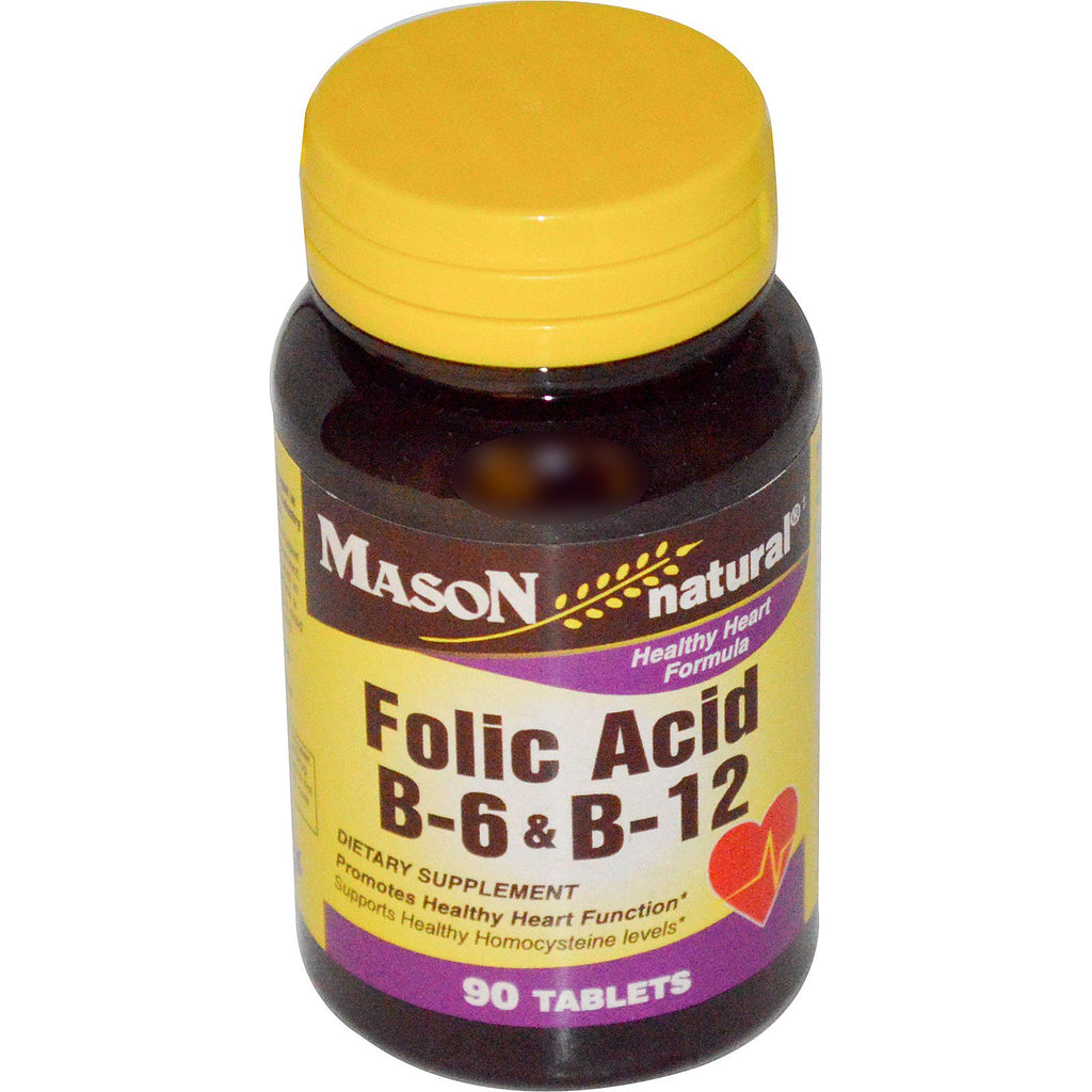 Mason Natural, Ácido fólico B-6 y B-12, 90 tabletas
