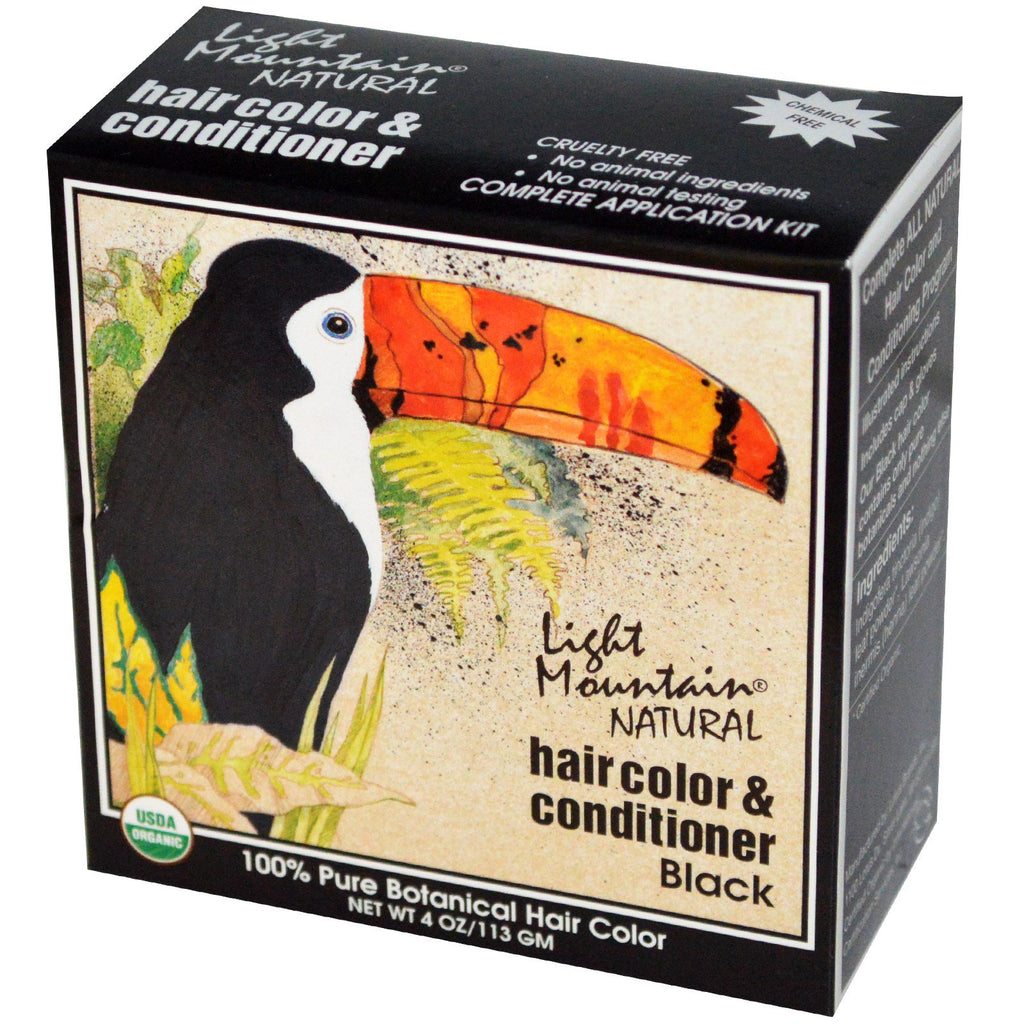 Light Mountain, naturlig hårfarge og balsam, svart, 4 oz (113 g)
