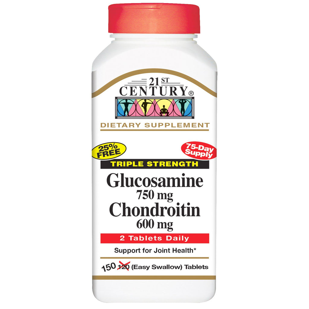 21st Century, Glucosamina 750 mg Condroitina 600 mg, triple potencia, 150 tabletas (fácil de tragar)