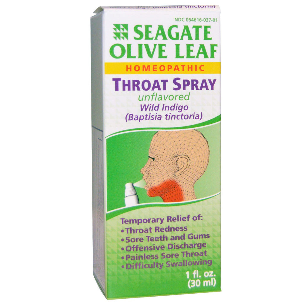Seagate, Spray do gardła z liśćmi oliwnymi, bez smaku, 1 uncja (30 ml)