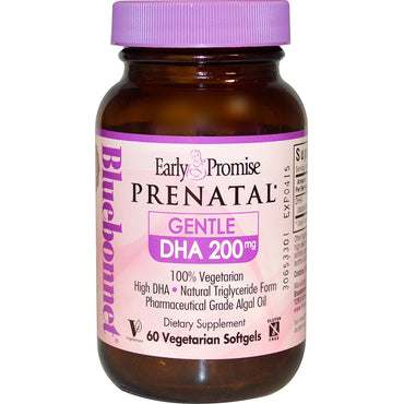 Bluebonnet Nutrition, Prenatal הבטחה מוקדמת, DHA עדין, 200 מ"ג, 60 ג'לים צמחיים