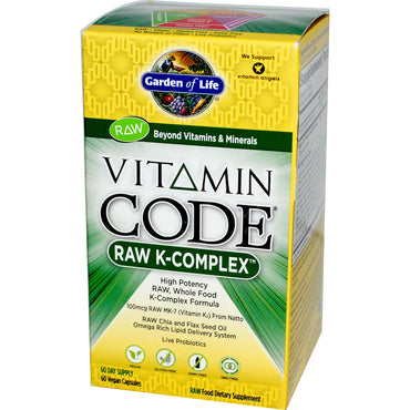 Garden of Life, Vitamin Code, Complexe K cru, 60 gélules végétales