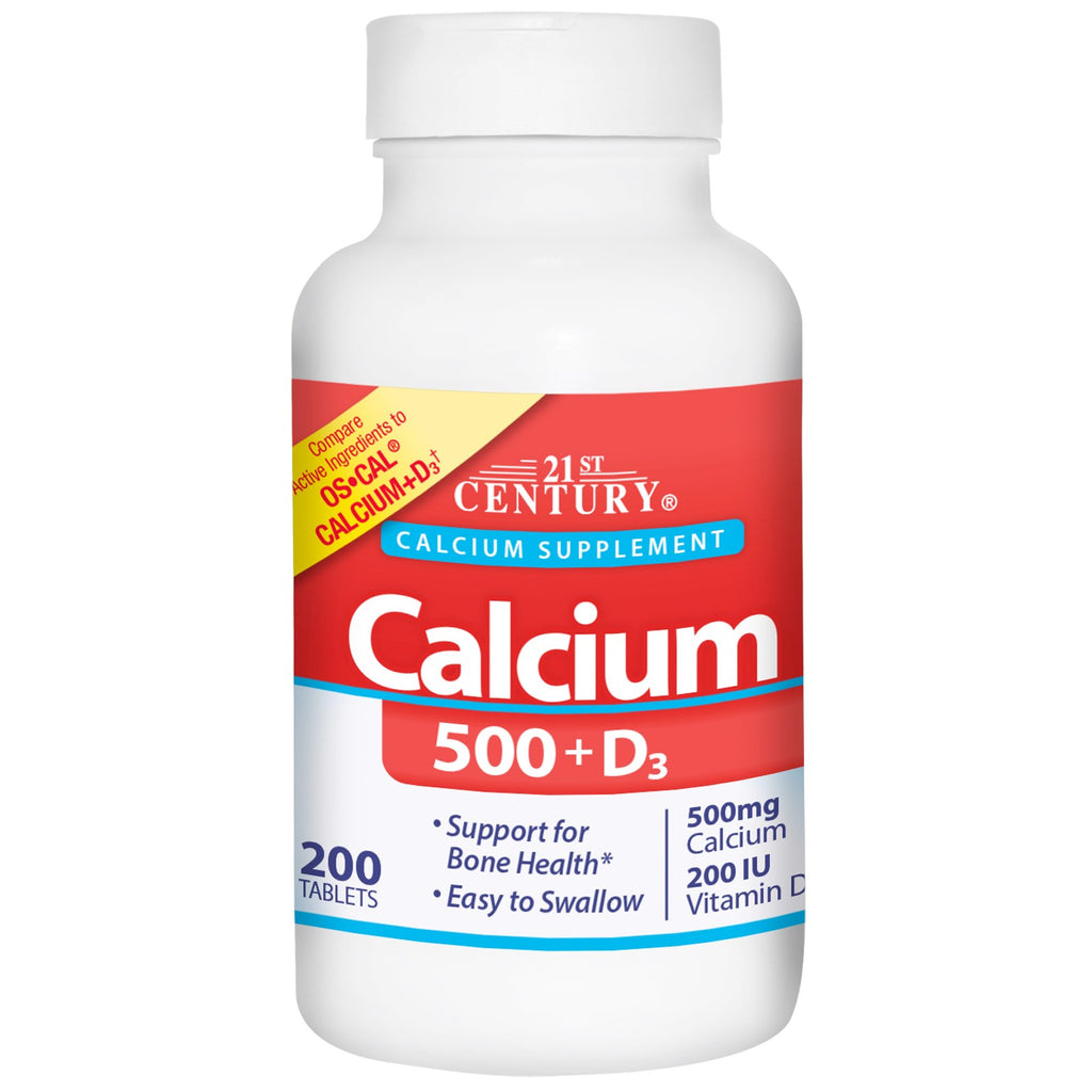 21e eeuw, calcium 500 + d3, 200 tabletten