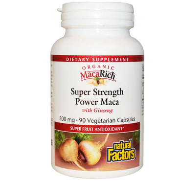 Natural Factors, MacaRich, Maca Super Strength Power, cu Ginseng, 500 mg, 90 de capsule vegetale