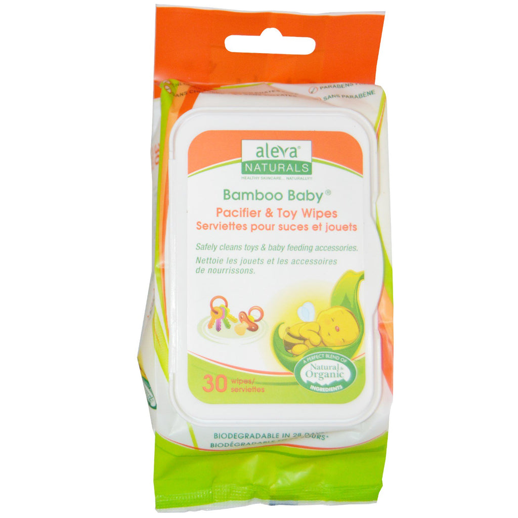Aleva Naturals Bamboo Baby Wipes Chupete y Juguete 30 Toallitas