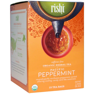Rishi Tea,  Herbal Tea, Pacific Peppermint, Caffeine-Free, 15 Tea Bags, 1.11 oz (31.5 g)