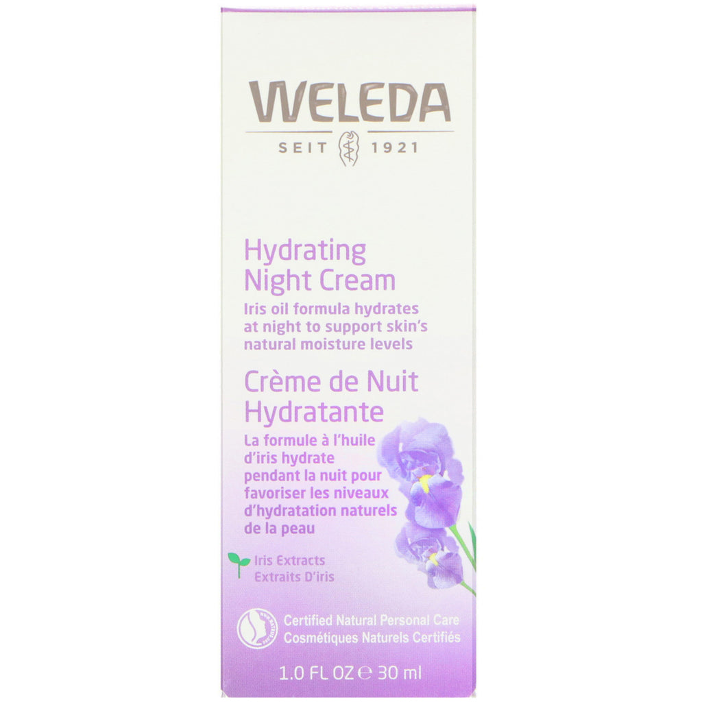 Weleda, Hydrating Night Cream, irisekstrakter, normal eller tørr hud, 1,0 fl oz (30 ml)