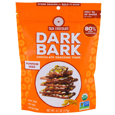 Taza Chocolate, , 80% Dark Bark Chocolate Snacking Thins, Pumpkin Seed, 4.2 oz (119 g)