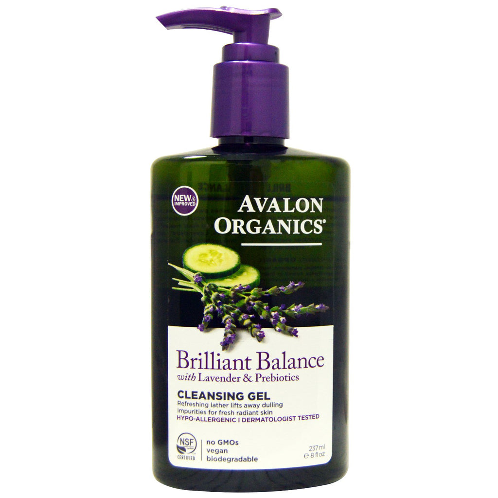 Avalon s, ブリリアントバランス、ラベンダーとプレバイオティクス配合、クレンジングジェル、8 fl oz (237 ml)