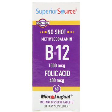 Superior Source, Methylcobalamin B-12, 1000 mcg, Folinsyre 400 mcg, 60 MicroLingual Instant Dissolve Tabletter