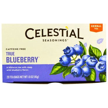 Celestial Seasonings, Herbal Tea, Caffeine Free, True Blueberry, 20 Tea Bags, 1.6 oz (45 g)