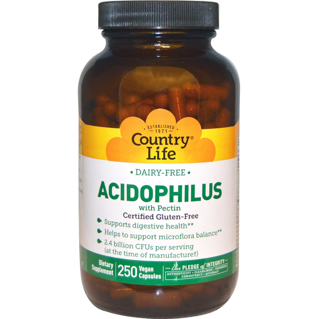 Country Life, Acidophilus con pectina, 250 cápsulas vegetales