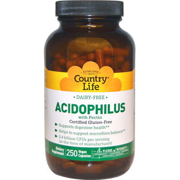Country Life, Acidophilus con pectina, 250 cápsulas vegetales