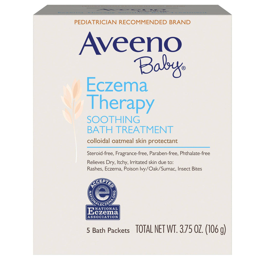 Aveeno, baby, eksemterapi, beroligende badebehandling, parfymefri, 5 badepakker, 3,75 oz (106 g)