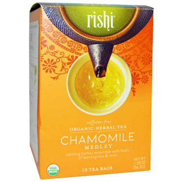 Rishi Tea,  Herbal Tea, Chamomile Medley, Caffeine-Free, 15 Tea Bags, 1.22 oz (34.5 g)