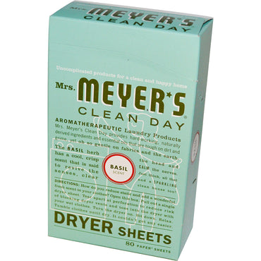 Mrs. Meyers Clean Day, toallitas para secadora, aroma a albahaca, 80 hojas