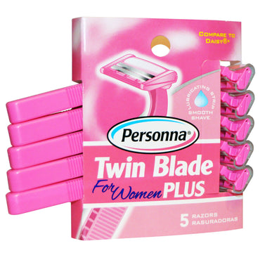 Cuchillas de afeitar Personna, Twin Blade Plus, para mujer, 5 maquinillas de afeitar