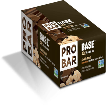 ProBar, base, barra de proteína de 20 g, masa para galletas, 12 barras, 2,46 oz (70 g) cada una