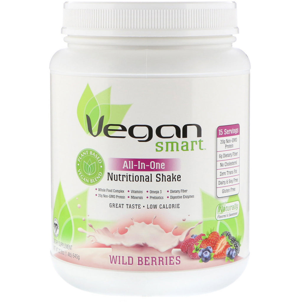 VeganSmart, مخفوق غذائي متكامل، التوت البري، 22.8 أونصة (645 جم)