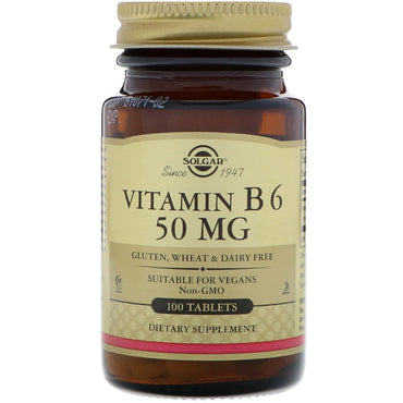 Solgar, vitamin B6, 50 mg, 100 tabletter