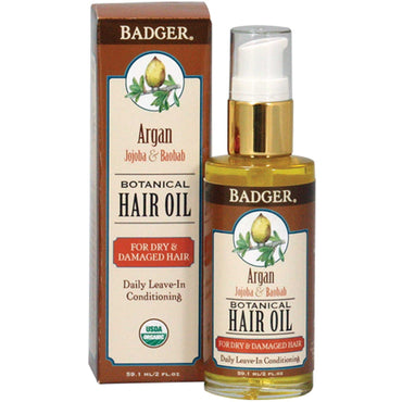 Badger Company, Argan Botanical Hair Oil, Jojoba & Baobab, 2 fl oz (59,1 ml)