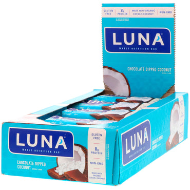 Clif Bar Luna Whole Nutrition Riegel für Frauen, in Schokolade getauchte Kokosnuss, 15 Riegel à 1,69 oz (48 g).
