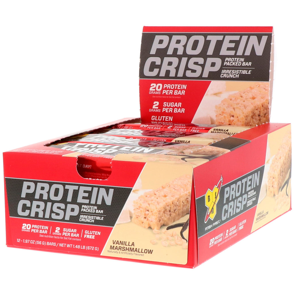 BSN Protein Crisp Vanilla Marshmallow 12 barrette da 56 g (1,97 oz) ciascuna