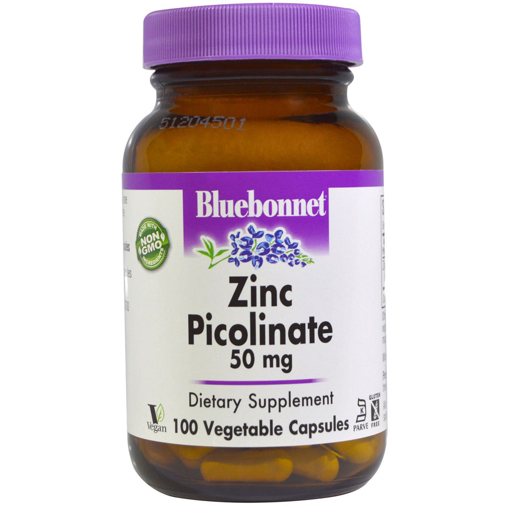 Bluebonnet Nutrition, ピコリン酸亜鉛、50 mg、植物性カプセル 100 粒