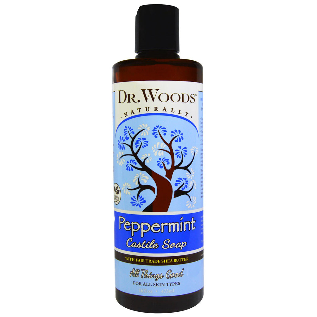 Dr. Woods, Peppermint Castile Soap with Fair Trade Shea Butter, 16 fl oz (473 ml)