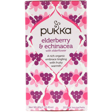 Pukka Herbs, Elderberry & Echinacea, 20 Fruit Tea Sachets, 1.41 oz (40 g) Each