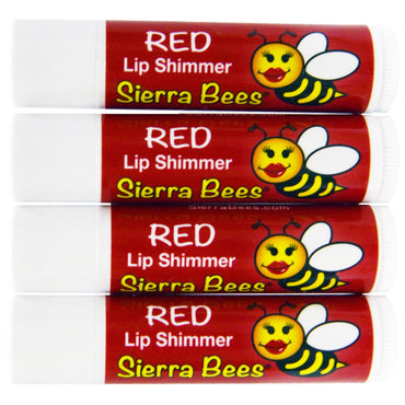 Sierra Bees, Bálsamos labiales con brillo, color rojo, paquete de 4, 0,15 oz (4,25 g) cada uno