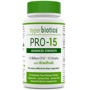 Hyperbiotics, pro - 15, 고급 강도, 키위 과일 함유, 60 시간 방출 정제