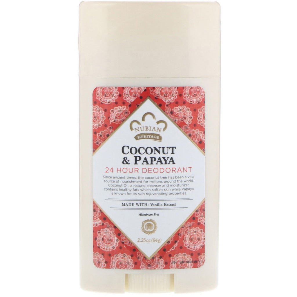 Nubian Heritage, 24 Hour Deodorant, Coconut & Papaya with Vanilla Oil, 2.25 oz (64 g)