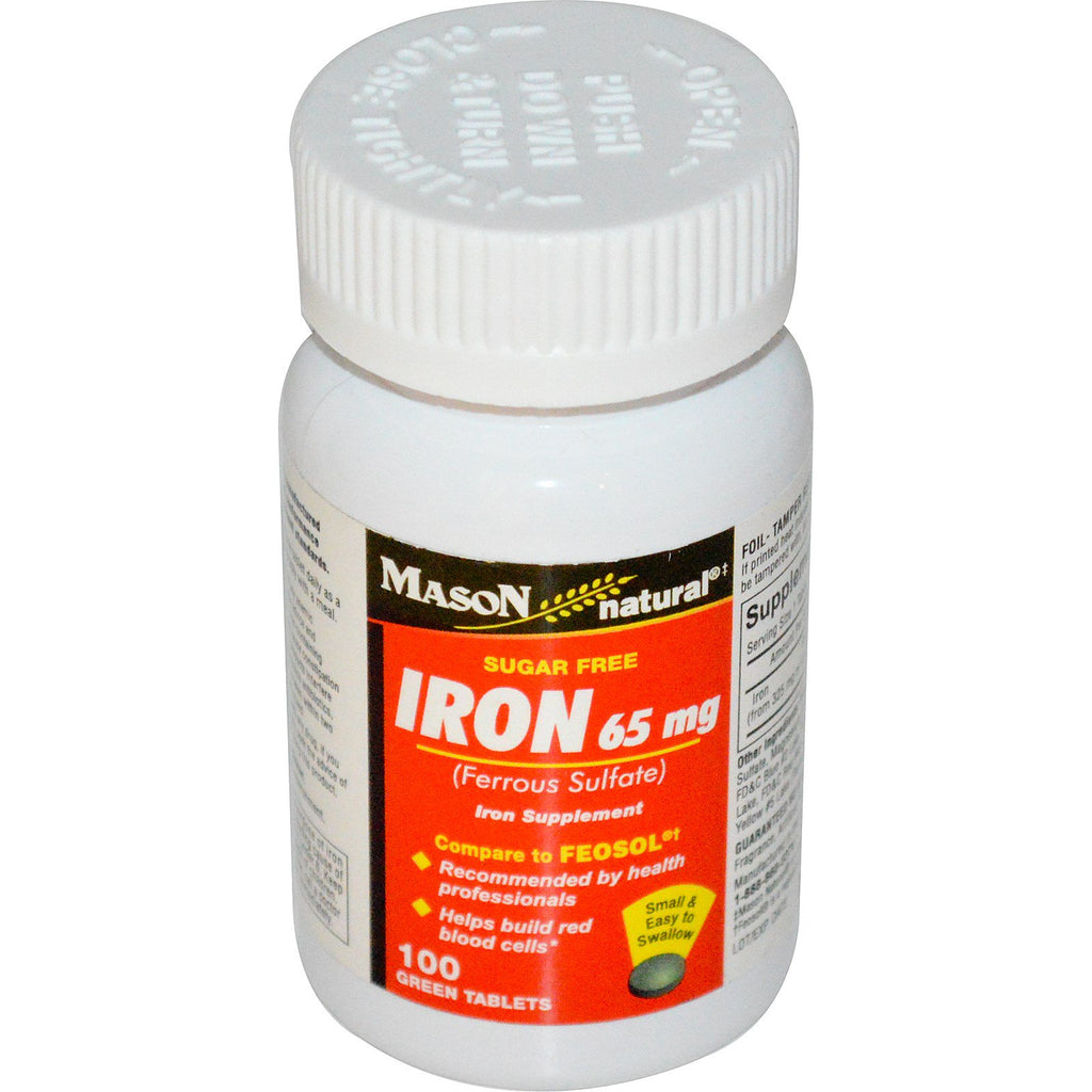 Mason Natural, Ferro, Sem Açúcar, 65 mg, 100 Comprimidos Verdes